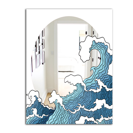 Designart Surfs Up Wave Rectangular 35.4-in L x 23.6-in W Polished Eclectic Blue Wall Mounted Mirror