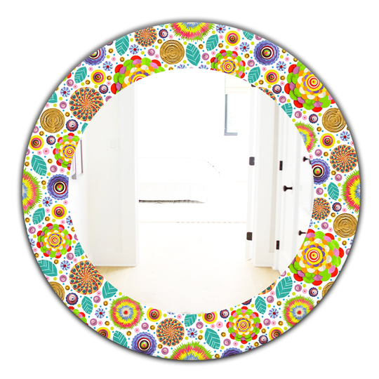 Designart 24-in x 24-in Yellow/Gold Fashionable Flowers Pattern Bohemian and Eclectic Mirror