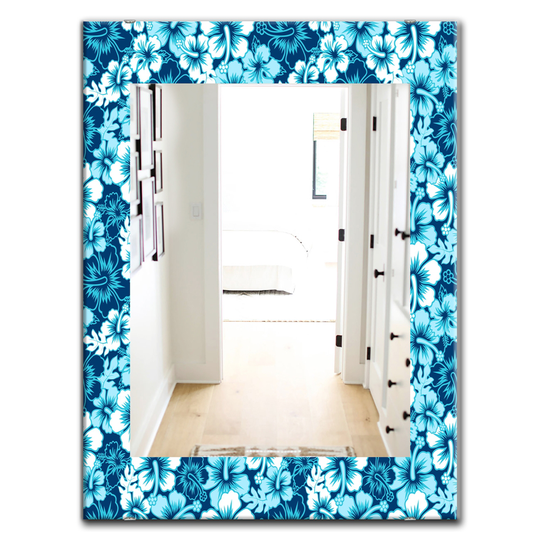 Designart 35.4-in x 23.6-in Blue Indigo HawaII Flowers Pattern Bohemian and Eclectic Mirror