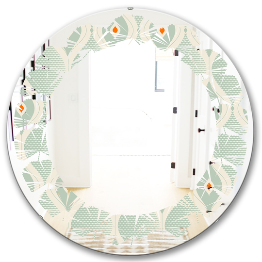 Designart Round Green 24-in Retro Abstract Drops VII Polished Wall Mirror