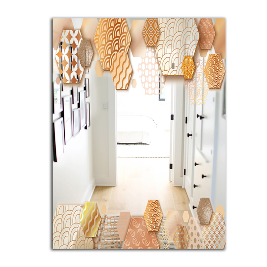 Designart Golden Oriental Print Rectangular 35.4-in L x 23.6-in W Polished Glam Wall Mounted Mirror