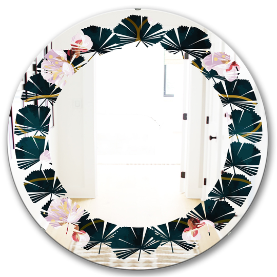 Designart 24-in x 24-in Retro Flower Pattern II Cottage Round Mirror in Pink