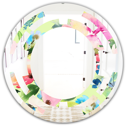 Designart Canada Round 24-in L x 24-in W Pink Floral Botanical Retro Polished Wall Mirror