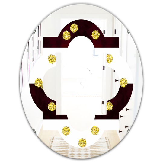 Designart 31.5-in x 23.7-in Gold Polka Dot Pattern I Modern Oval Mirror in Black